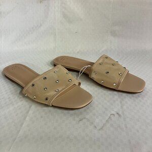 A New Day Women 12 Beige Elain Rhinestone Memory Foam Insole Mesh Slide Sandals